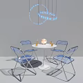 Transparent Acrylic Chairs With White Round Dining Table And Hanging Blue Neon Light