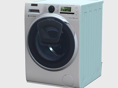 Modern Front Loading Washing Machine with Light Blue Exterior LCD Display and Control Panel 3d model
