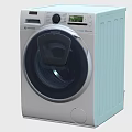 Modern Front Loading Washing Machine with Light Blue Exterior LCD Display and Control Panel