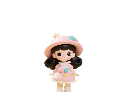 Cute Game Movie Character With Pink Hat Colorful Decorations Black Curly Hair Pink Dress 3d model