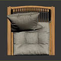 Natural Wooden Frame Outdoor Chair With Rattan Backrest And Light Gray Cushion