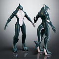 Shark Inspired Characters Creatures 3D Models With Green Bodies White Bellies And Muscular Build