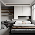 Modern Tatami Bedroom Interior Design With Bed Desk Bookshelf Wardrobe And Window