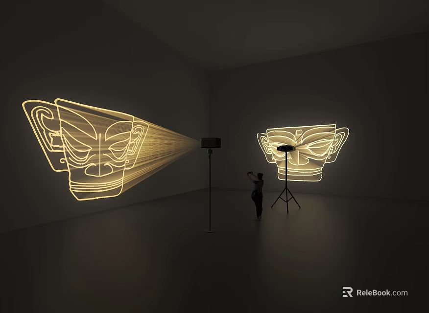 Creative Decorative Projection Lighting with Artistic Silhouette Designs in Indoor Display Setting 3d model 