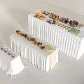 Elegant White Tablecloth Dining Tables With Assorted Desserts Fresh Fruits Snacks 3d model