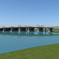 Modern Bridge Architecture Spanning River With Blue Sky And Water Reflection 3d model