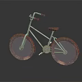 Vintage Silver Frame Bicycle With Red Rimmed Wheels Textured Tires And Reflection On Black Background