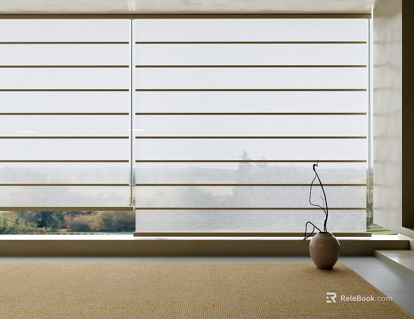 Modern Window Blinds Design For Living Room With Natural Light And Vase 3d model 