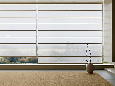 Modern Window Blinds Design For Living Room With Natural Light And Vase 3d model