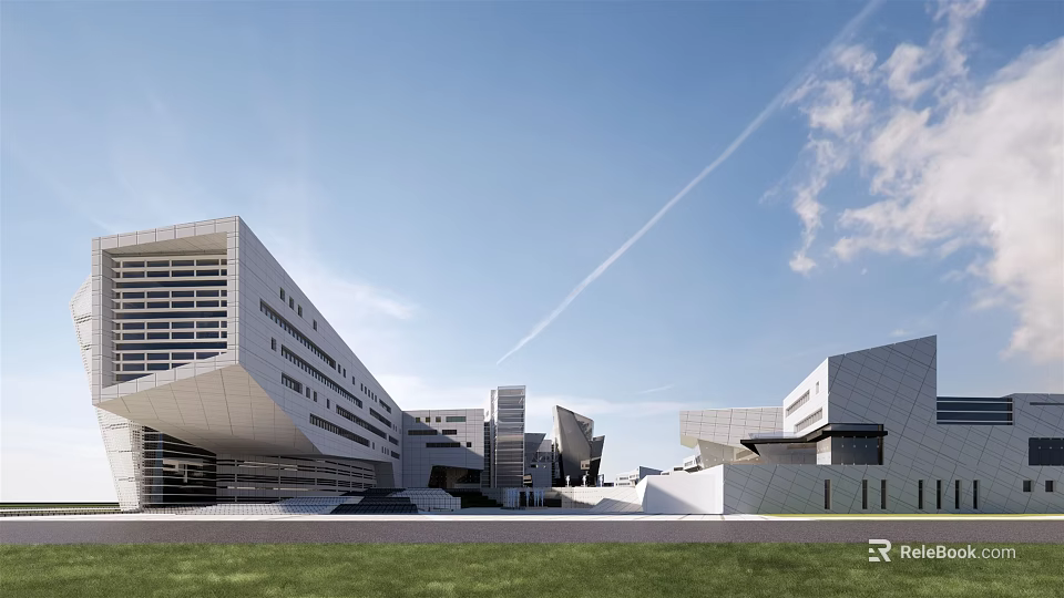 Modern Industrial Factory Complex Exterior Design With Geometric Architecture And Large Windows 3d model 