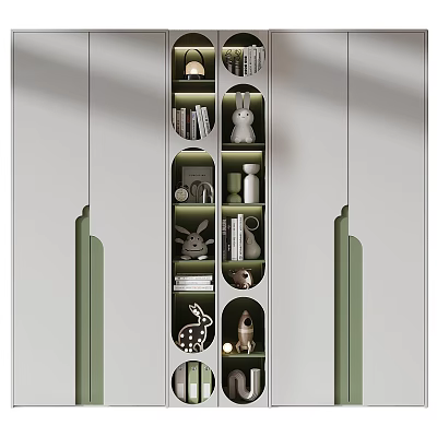 Modern Stylish Wardrobe Interior Design With Curved Shelves Decorative Figurines Books And Lamps 3d model