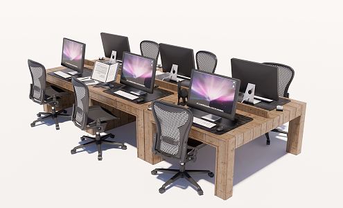 Modern Office Desk and Chair Staff Card Holder Staff Station Public 3d model