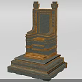 Ancient Throne With Stone Wood Structure Stepped Base Carved Armrests Ornamental Backrest 3d model