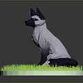 Low Poly Fox Character Sitting On Grassy Circle With Small Flowers