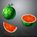 Fresh Whole Watermelon With Half Sliced Red Flesh And Green Rind Slice