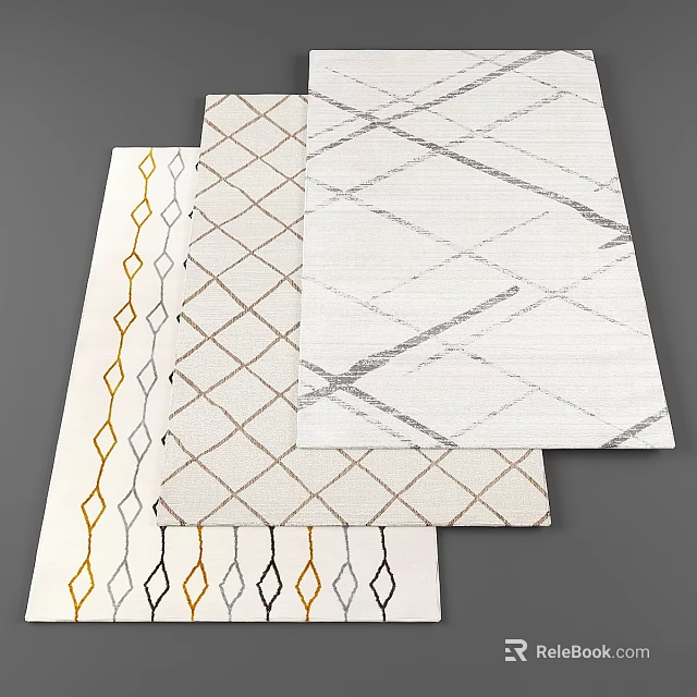 Square Rugs With Geometric Patterns In Gold Black Brown And Gray Designs 3d model