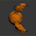 Orange Cosmic Spacecraft Probe With Mechanical Arms Robotic Structure And Surface Details 3d model