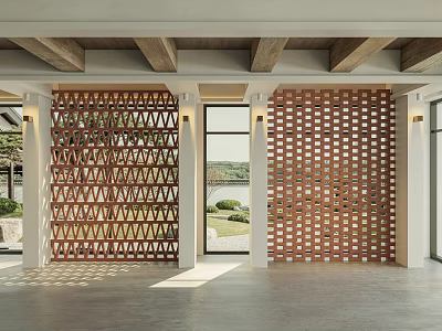 Modern red brick decorative component partition wall 3d model