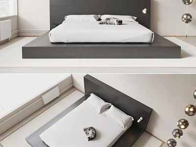 Modern Double Bed Interior Design With Minimalist Headboard White Bedding And Decorative Lighting 3d model