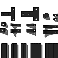 Black Furniture Hardware Parts With Various Brackets Slides And Strip Components