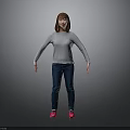 Woman in Gray Sweater Blue Jeans and Pink Shoes Standing on Gray Background