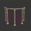 Curved Architectural Structure With Marble Columns And Red Grid Framework