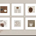 Minimalist Decorative Paintings on Beige Wall with White Frames and Dried Flowers