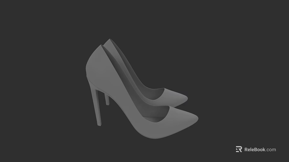 Gray Pointed Toe High Heels With Thin Stiletto Heel And Sleek Design 3d model 
