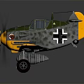 Vintage Military Airplane Model with Green Camouflage Yellow Accents Black Cross Markings Propeller and Cockpit