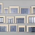 Various Door And Window Designs With Beige Frames And Glass Panels 3d model