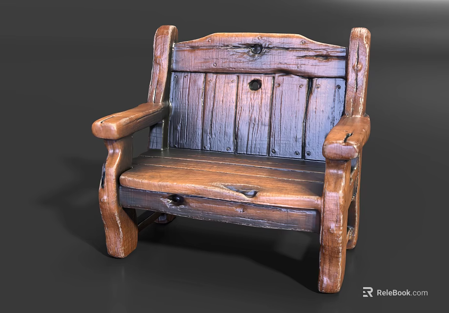 Wooden Outdoor Chair With Armrests And Natural Texture For Garden Seating 3d model 
