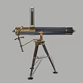 Vintage Multi Barrel Machine Gun With Brass Components And Tripod Stand 3d model