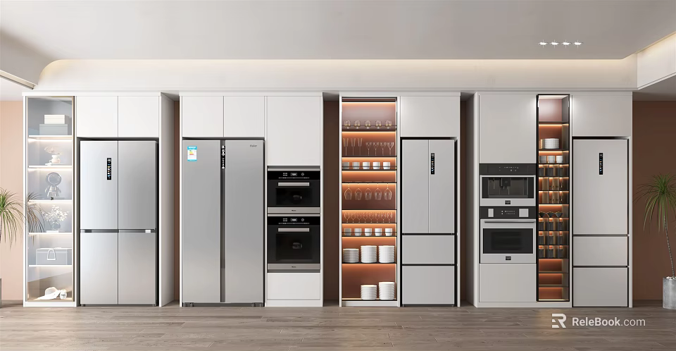 Modern Kitchen Built in Wine Cabinet With Wine Glasses And Bottles Elegant Design 3d model 
