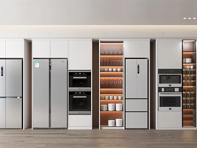 Modern Kitchen Built in Wine Cabinet With Wine Glasses And Bottles Elegant Design 3d model
