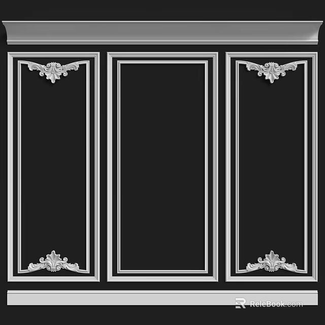 Black Panel Construction Components With Silver Borders And Decorative Carvings 3d model 