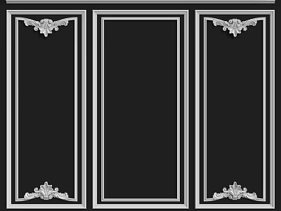 Black Panel Construction Components With Silver Borders And Decorative Carvings 3d model