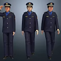 Multiple Uniformed Personnel in Blue Uniforms with Saluting Standing and Walking Poses