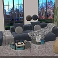 Modern Dark Gray Sofa and Coffee Table Set with Pillows Blanket Glass Top and Cactus