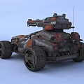 Futuristic Armored Tank With Orange Gray Accents And Cannon On Four Wheels