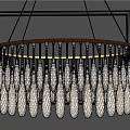 Elegant Round Crystal Chandelier With Transparent Hanging Drops And Golden Decorative Frame