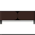 Elegant Modern Peach TV Stand With Brass Handles Black Legs And Curved Sleek Doors