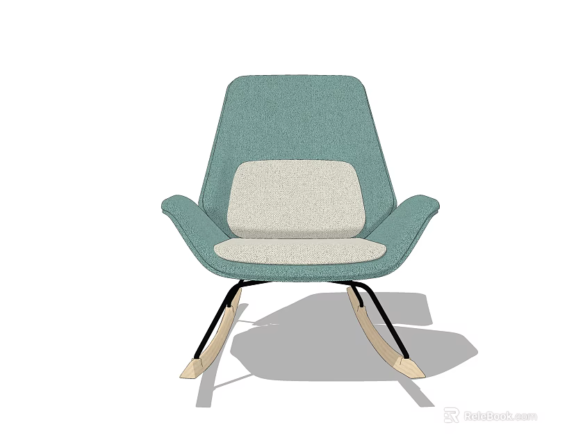 Comfortable Teal And Beige Upholstered Rocking Accent Chair With Wooden Legs 3d model 