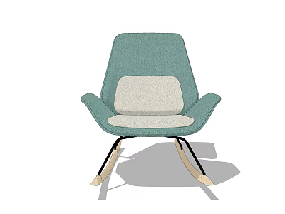 Comfortable Teal And Beige Upholstered Rocking Accent Chair With Wooden Legs 3d model