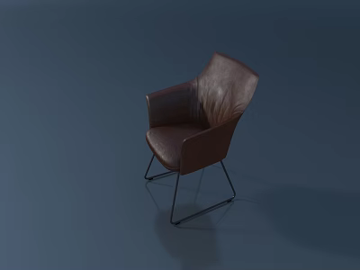 Brown Leather Leisure Chair Modern Design With Metal Legs And Armrests 3d model