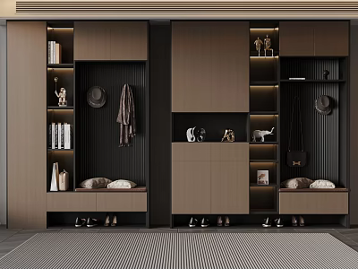 Modern Cloakroom Interior With Cabinets Hanging Area Decorations And Shoes 3d model