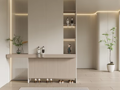 Modern Shoe Cabinet Cream Entrance Shoe Cabinet Partition Wardrobe 3d model