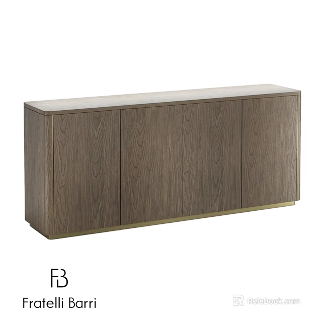 Modern Oak Wood Dresser With Four Doors And Smooth Surface Design 3d model 