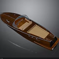 Classic Wooden Brown Boat With Transparent Windshield And Leather Seats For Water Transport