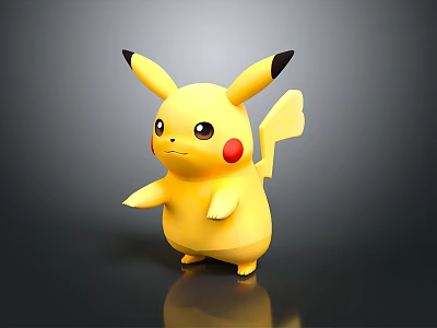 Yellow Cartoon Character Doll With Black Tipped Ears Red Cheeks And Long Tail 3d model