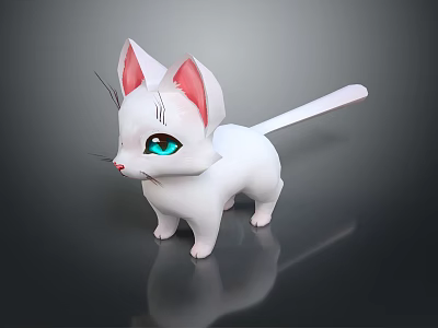 Cute White Cat Character Design 3D Model With Pink Ears And Blue Eyes 3d model
